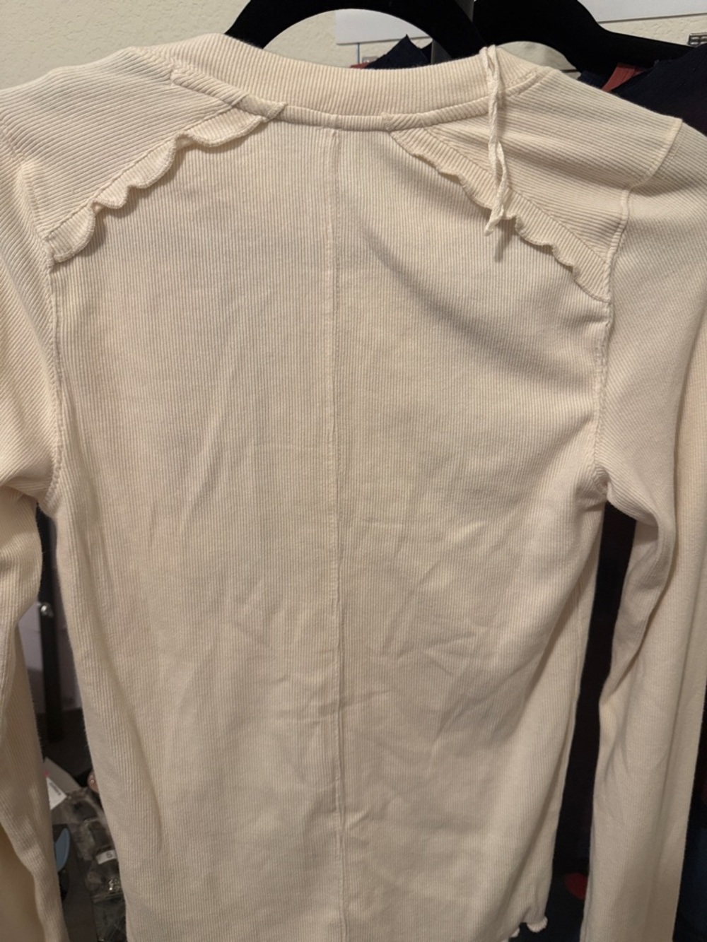 Free People Cream Henley Top with Blue Floral Embroidery - Picture 5 of 5